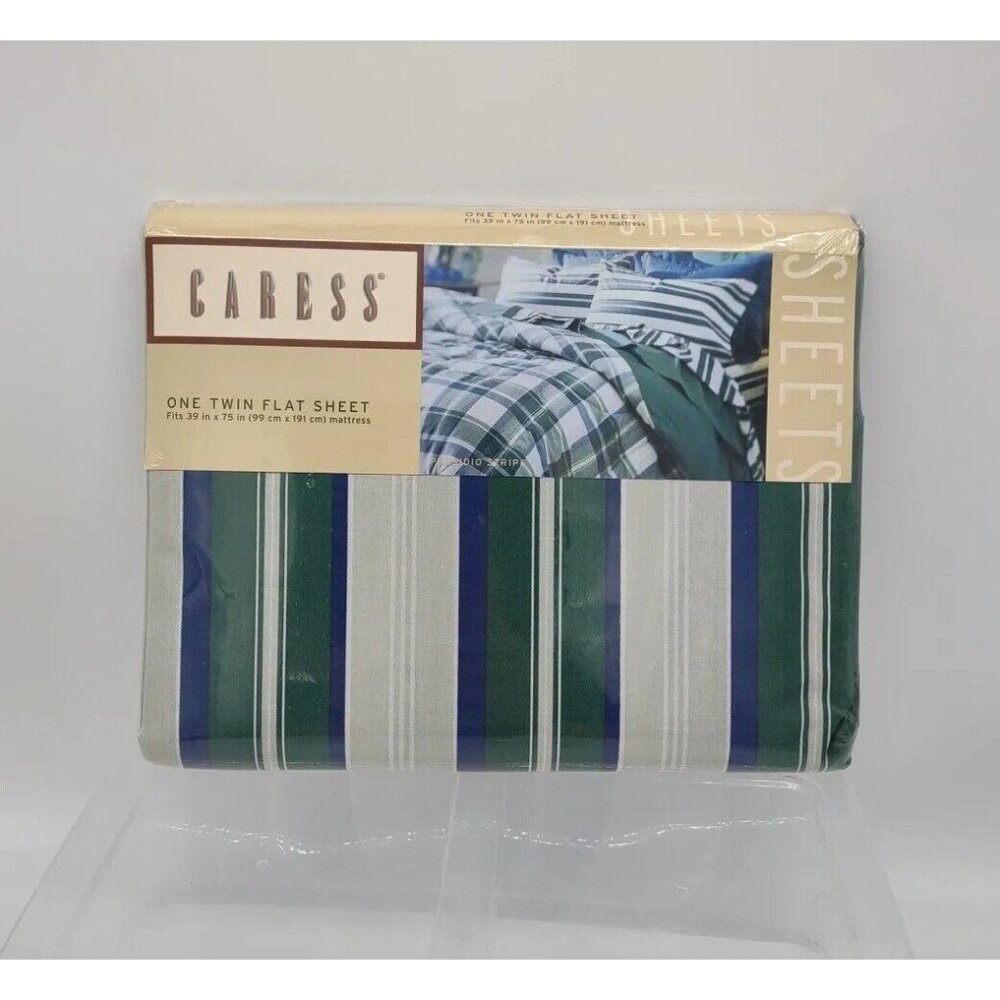 VINTAGE MERVYN'S CARESS Presidio Stripe TWIN FLAT Sheet No-iron Percale NEW USA